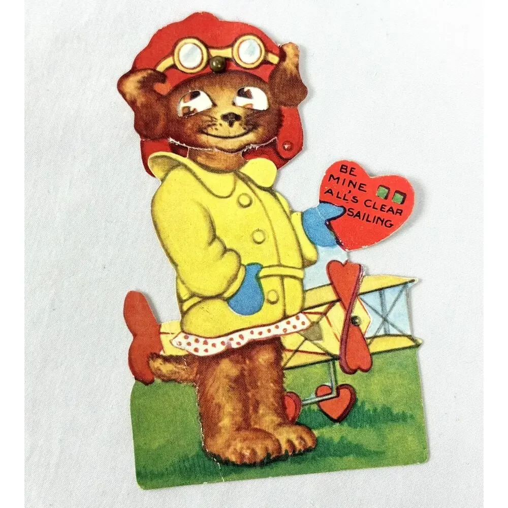 Lot of 2 Vintage Valentines Day Cards Mechanical Moving Eyes